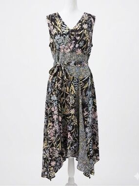 NWT Calvin Klein 18W Mixed Floral Asymmetric Midi Summer Sleeveless Dress